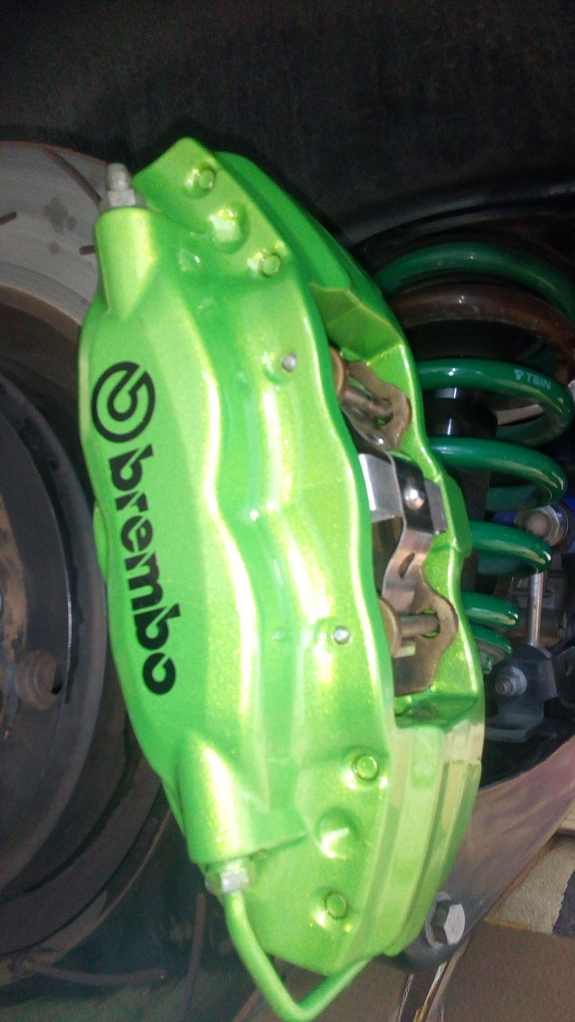 Green 4 pot Brembo Brakes DBA 360mm rotors and Tein coilover 1.jpg